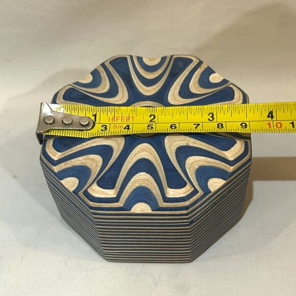 Island Bamboo Pakkawood Salt Cellar Spice Box Trinket Box Blue w/ Magnet Lock - Picture 2 of 6